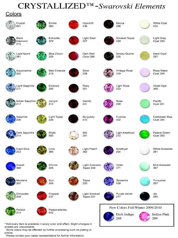 Swarovski Flatback Crystals Color Chart